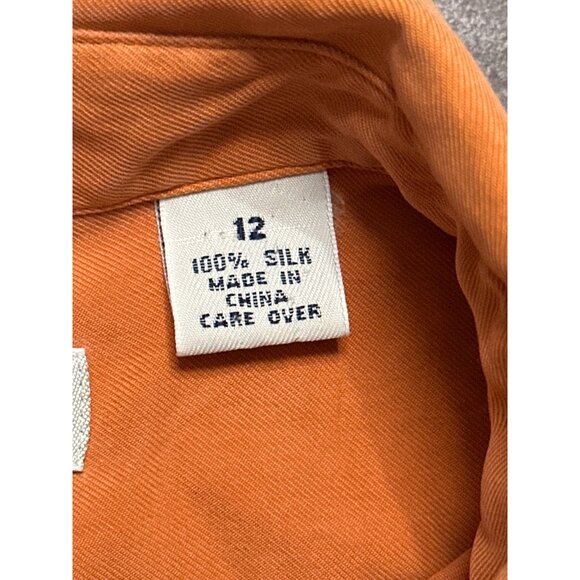 Ann Taylor Size 12 Orange 100 Percent Silk Button Down Blouse Workwear City Chic - Picture 8 of 10